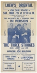 Moe Howard Items With Curly Joe: 5.5'' x 11'' Loew's Oriental Handbill for Three Stooges Show; 5.25'' x 4.75'' Invitation for Chase Club Show; 8'' x 10'' Glossy Photo; About 6 News Clips -- Very Good